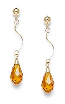 
14k Yellow Gold 9x6 mm Briolette Yellow Crystal Earrings
