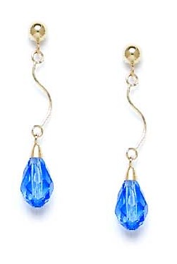 
14k Yellow Gold 9x6 mm Briolette Blue Crystal Earrings
