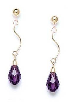 
14k Yellow Gold 9x6 mm Briolette Purple Crystal Earrings
