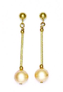 
14k Yellow 7 mm Round Light-Cream Crystal Pearl Earrings
