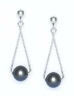
14k White 7 mm Round Dark-Gray Crystal Pearl Earrings

