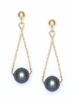 
14k Yellow 7 mm Round Dark-Gray Crystal Pearl Earrings
