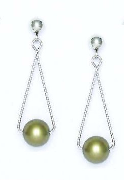 
14k White 7 mm Round Light-Green Crystal Pearl Earrings
