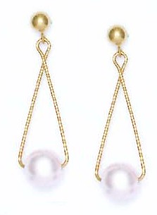 
14k Yellow 7 mm Round Light-Rose Crystal Pearl Earrings
