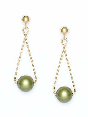 
14k Yellow 7 mm Round Light-Green Crystal Pearl Earrings
