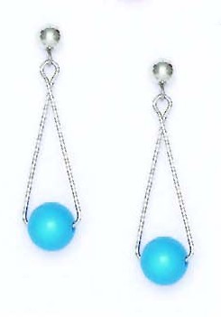 
14k White 7 mm Round Simulated Light-Blue Crystal Pearl Earrings
