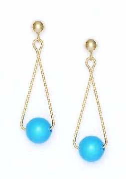 
14k Yellow 7 mm Round Simulated Light-Blue Crystal Pearl Earrings
