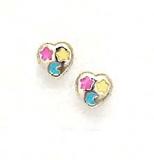 
14k Yellow Gold Red Yellow and Blue Enamel Childrens Earrings
