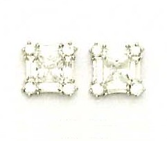 
14k White Princess Round and Baguette Cubic Zirconia Earrings
