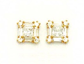 
14k Yellow Princess Round and Baguette Cubic Zirconia Earrings
