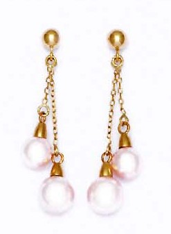 
14k 6 and 7 mm Round Light-Rose Crystal Pearl Earrings
