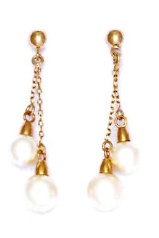 
14k Yellow 6 and 7 mm Round White Crystal Pearl Earrings
