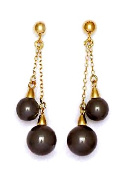 
14k Yellow 6 and 7 mm Round Black Crystal Pearl Earrings
