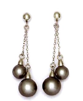 
14k White 6 and 7 mm Round Dark-Gray Crystal Pearl Earrings
