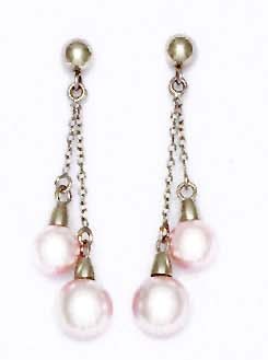 
14k White 6 and 7 mm Round Light-Rose Crystal Pearl Earrings
