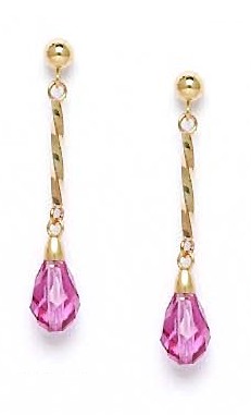
14k Yellow Gold 9x6 mm Briolette Dark-Rose Crystal Earrings
