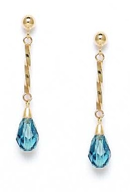 
14k Yellow Gold 9x6 mm Briolette Light-Blue Crystal Earrings
