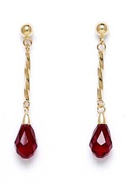 
14k Yellow Gold 9x6 mm Briolette Dark-Red Crystal Earrings

