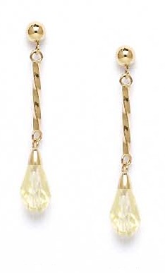
14k Yellow Gold 9x6 mm Briolette Light-Cream Crystal Earrings
