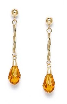
14k Yellow Gold 9x6 mm Briolette Yellow Crystal Earrings
