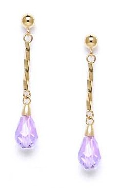 
14k Yellow Gold 9x6 mm Briolette Light Purple Crystal Earrings
