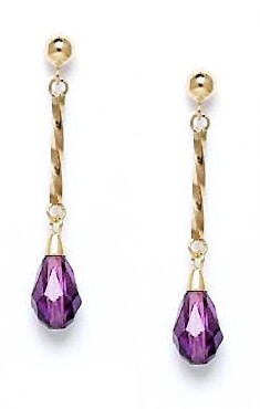 
14k Yellow Gold 9x6 mm Briolette Purple Crystal Earrings

