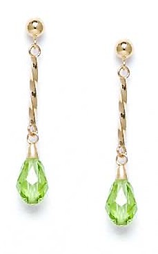 
14k Yellow Gold 9x6 mm Briolette Green Crystal Earrings
