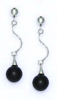 
14k White 7 mm Round Black Crystal Pearl Earrings
