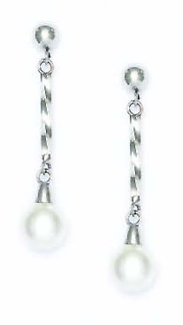 
14k White 7 mm Round White Crystal Pearl Earrings
