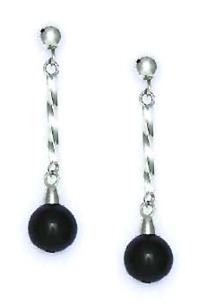 
14k White 7 mm Round Black Crystal Pearl Earrings

