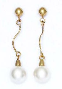 
14k Yellow 7 mm Round White Crystal Pearl Earrings
