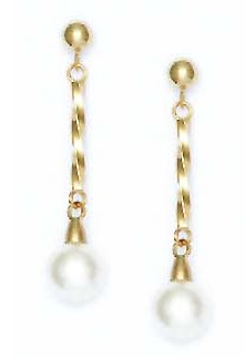 
14k Yellow 7 mm Round White Crystal Pearl Earrings
