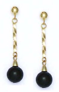 
14k Yellow 7 mm Round Black Crystal Pearl Earrings
