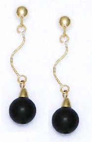 
14k Yellow 7 mm Round Black Crystal Pearl Earrings
