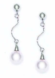 
14k White 7 mm Round Light-Rose Crystal Pearl Earrings

