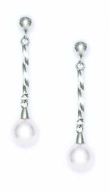 
14k White 7 mm Round Light-Rose Crystal Pearl Earrings
