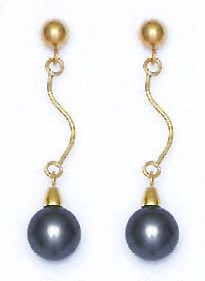 
14k Yellow 7 mm Round Dark-Gray Crystal Pearl Earrings
