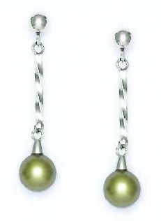 
14k White 7 mm Round Light-Green Crystal Pearl Earrings
