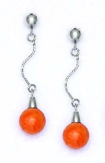 
14k White 7 mm Round Simulated Orange Crystal Pearl Earrings
