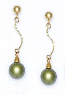 
14k Yellow 7 mm Round Light-Green Crystal Pearl Earrings
