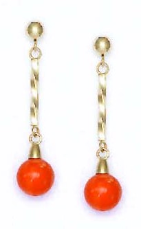 
14k Yellow 7 mm Round Simulated Orange Crystal Pearl Earrings
