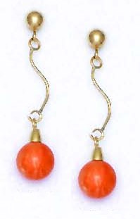 
14k Yellow 7 mm Round Simulated Orange Crystal Pearl Earrings
