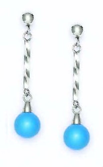 
14k White 7 mm Round Simulated Light-Blue Crystal Pearl Earrings

