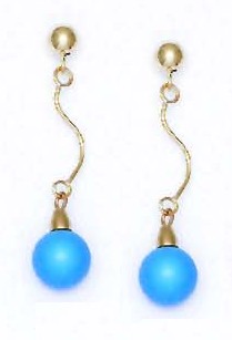 
14k Yellow 7 mm Round Simulated Light-Blue Crystal Pearl Earrings

