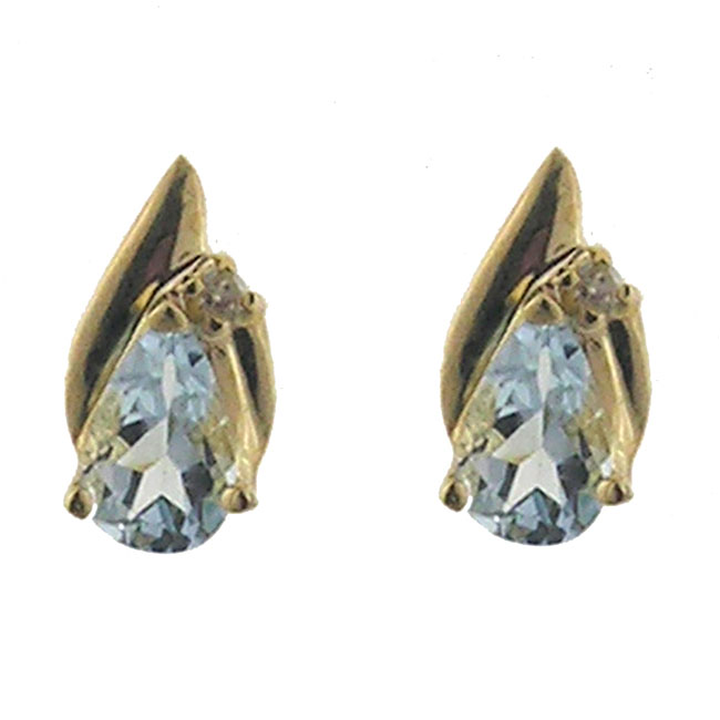 
10k Yellow 8x5 mm Pear Shape Aquamarine and Diamond Earrings
