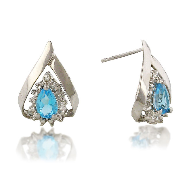 
10k White 6x4 mm Pear Shape Blue Topaz and Diamond Earrings
