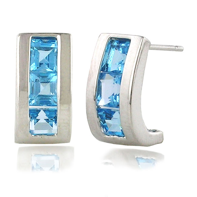 
10k White 4 mm Drop Square Blue Topaz Earrings
