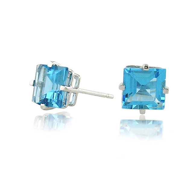 
14k White 6 mm Square Blue Topaz Stud Earrings
