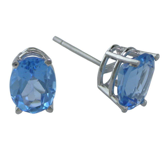 
14k White 8x6 mm Oval Blue Topaz Stud Earrings
