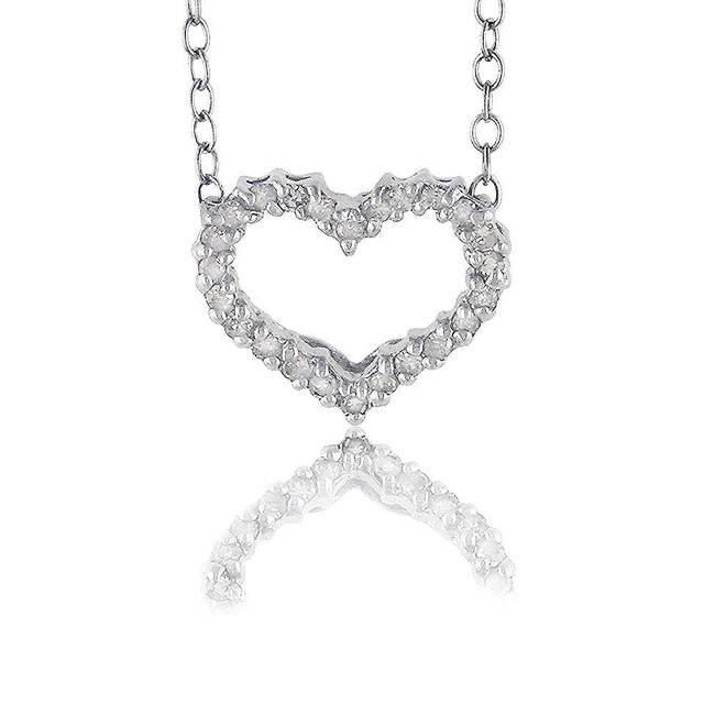 
10k White Heart Diamond Pendant - 16 Inch
